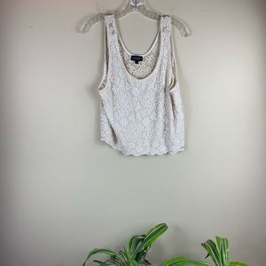 Top Shop Off-White Lace Overlay Cropped Tank Top
